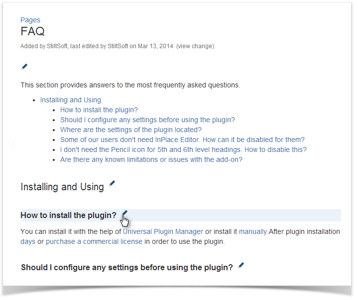 table of contents in Confluence