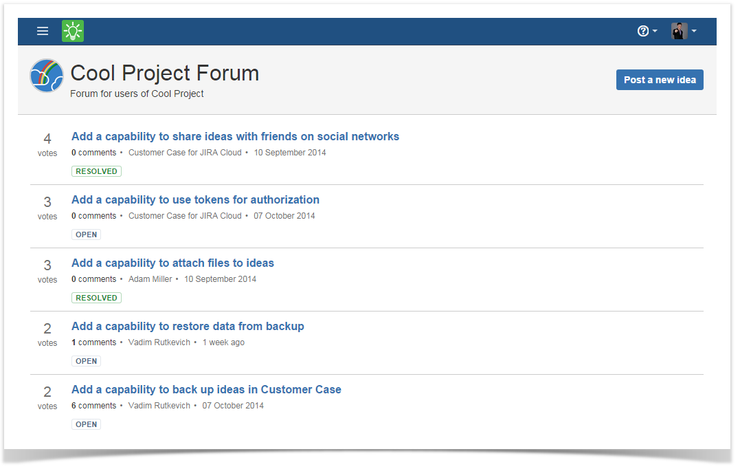 customer feedback forum in Jira