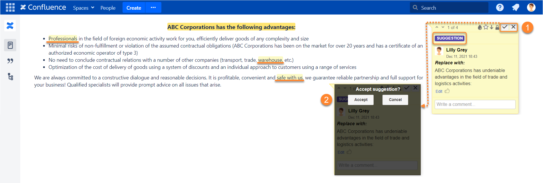 Suggestions in Confluence