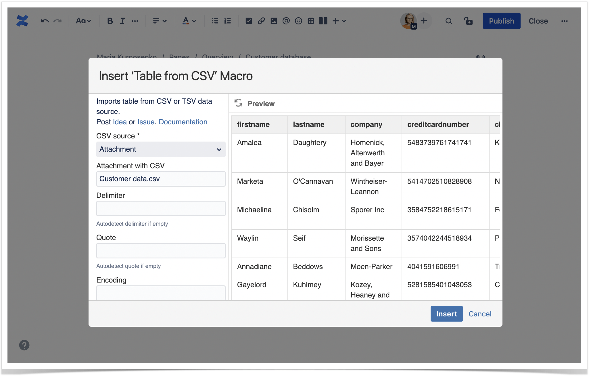 confluence import markdown table