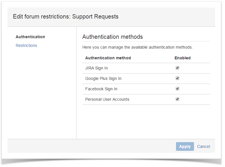 forum restriction form jira