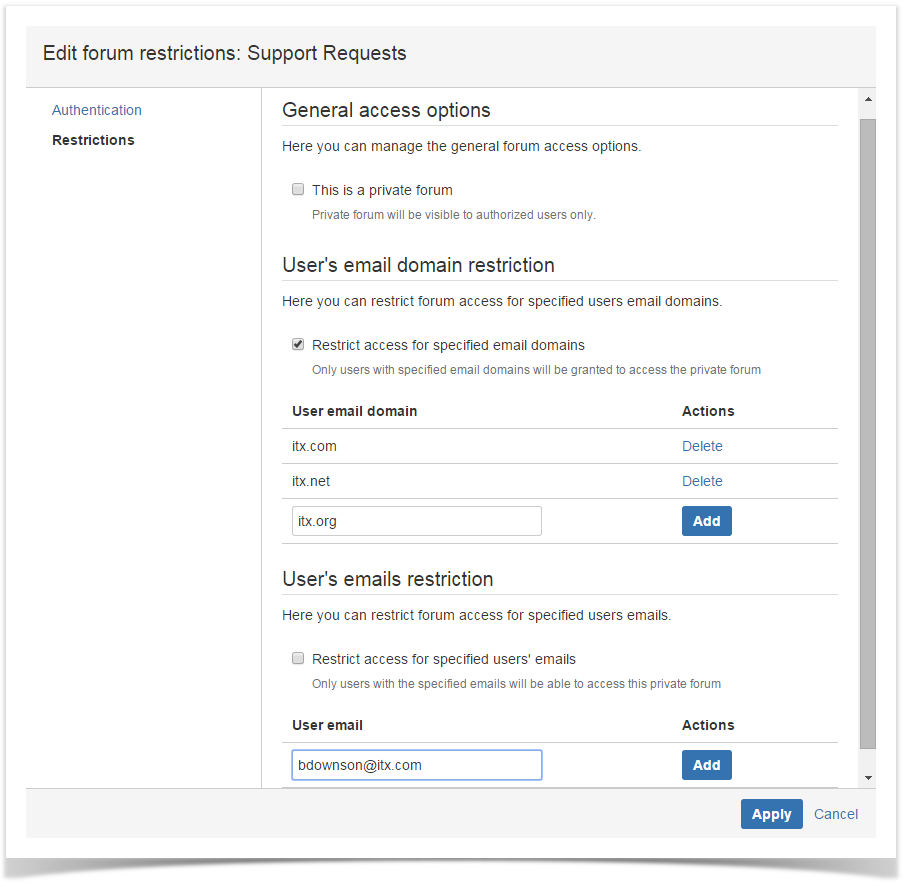 forum restriction form