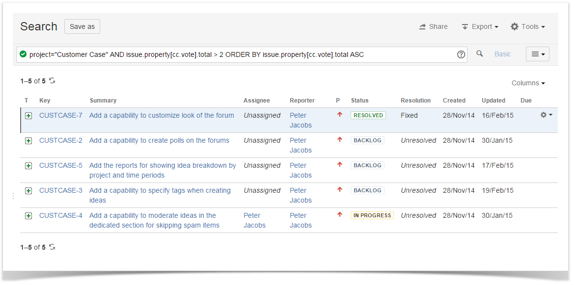 jira cloud idea filtration