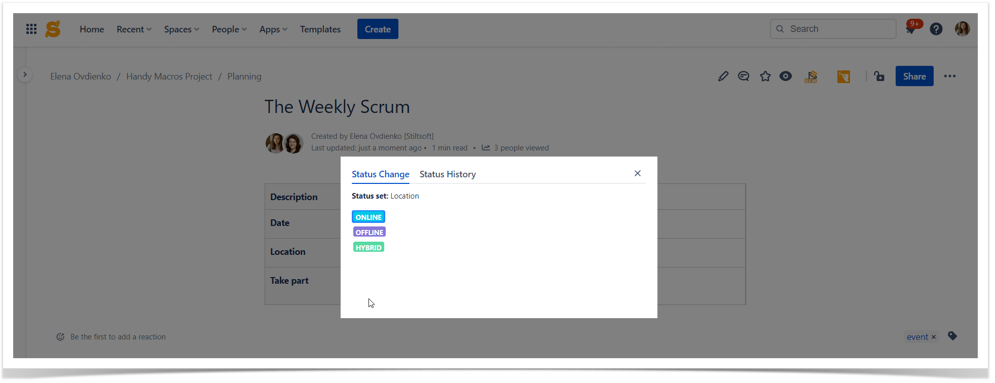 interactive status in Confluence