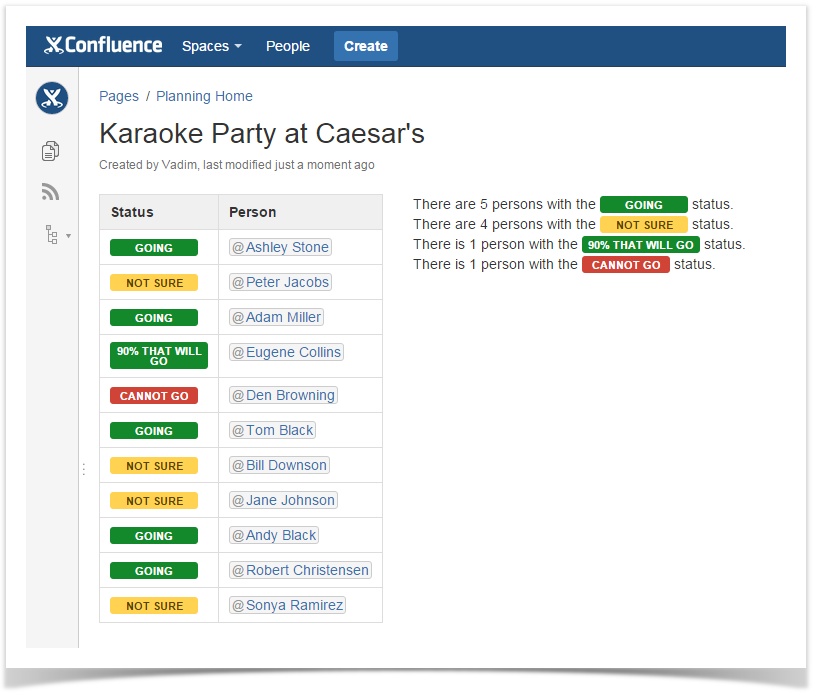 Confluence table with multiple statuses