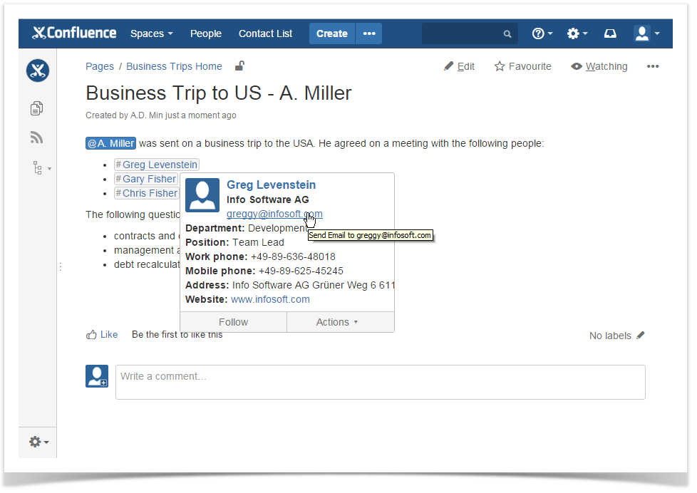 contact details in Confluence
