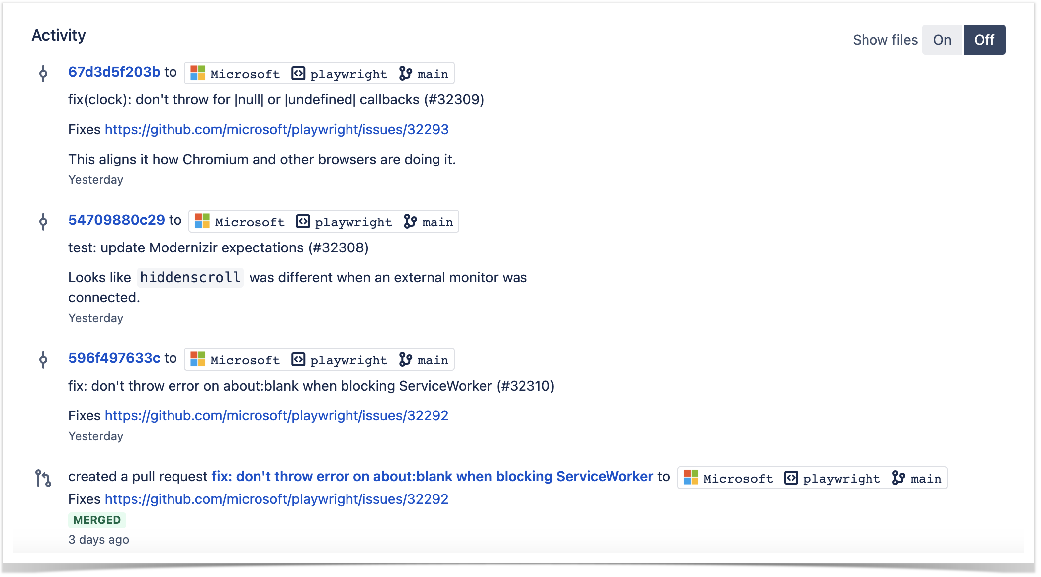 Commit log - Contributions graph