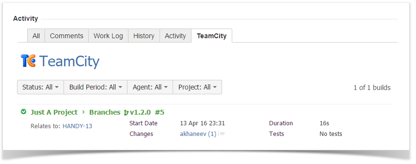 TeamCity tab in issue and project views