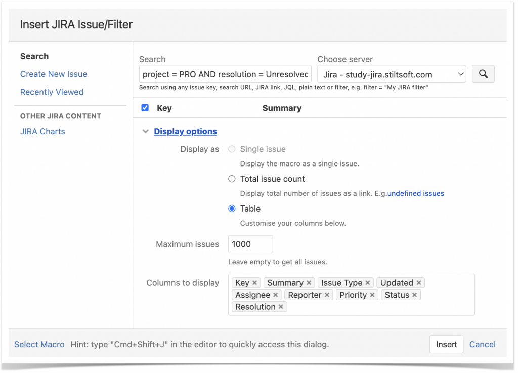 Table Filter and Charts with the Jira macro Stiltsoft