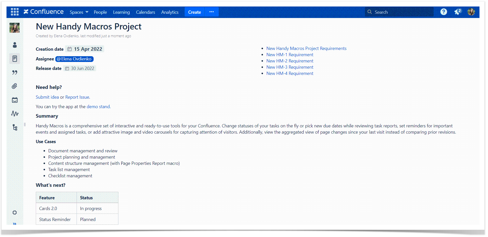 Confluence page before formatting