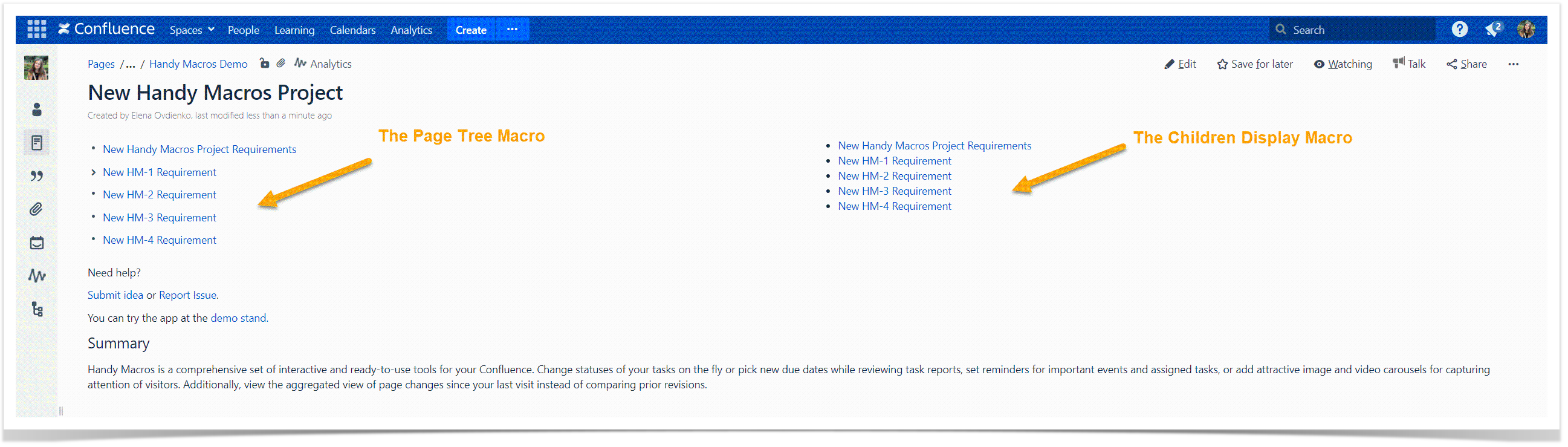 page tree and children display macro in Confluence