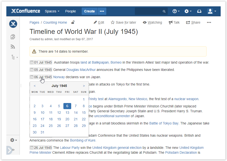 counting dates in Confluence