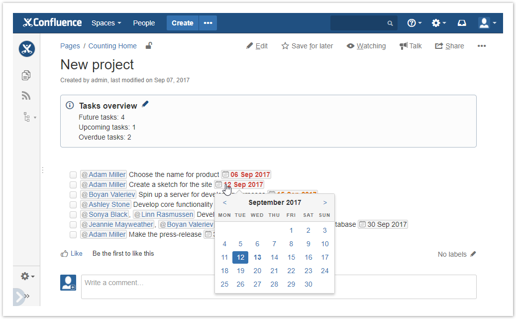 counting tasks in Confluence