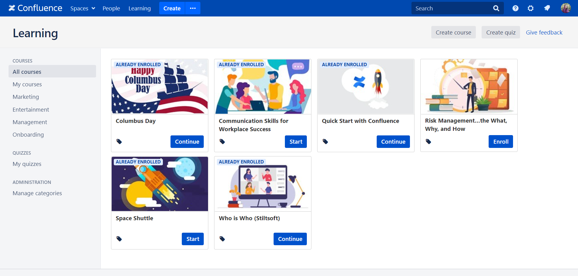 create courses in Atlassian Confluence