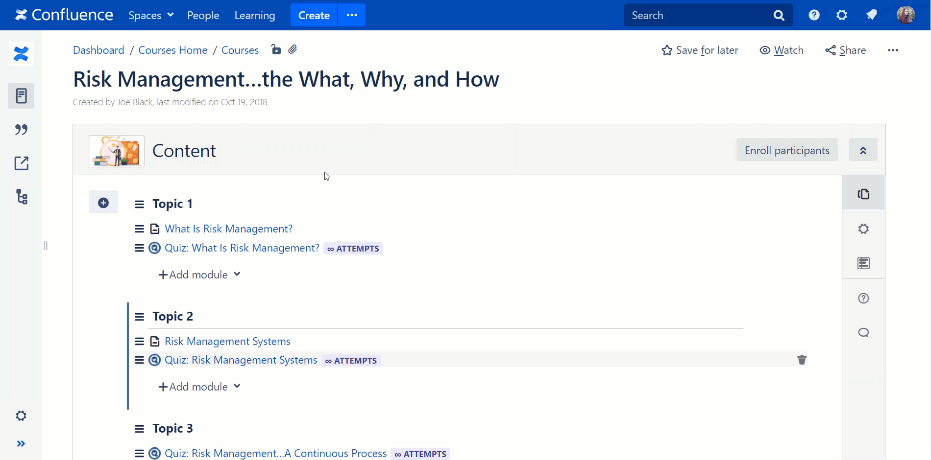 reuse Confluence pages and quizzes for employee training