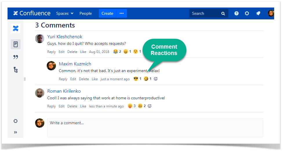 comment reaction in Confluence