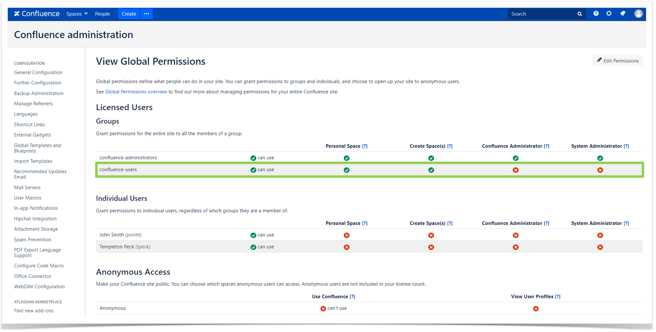 space restrictions in Confluence