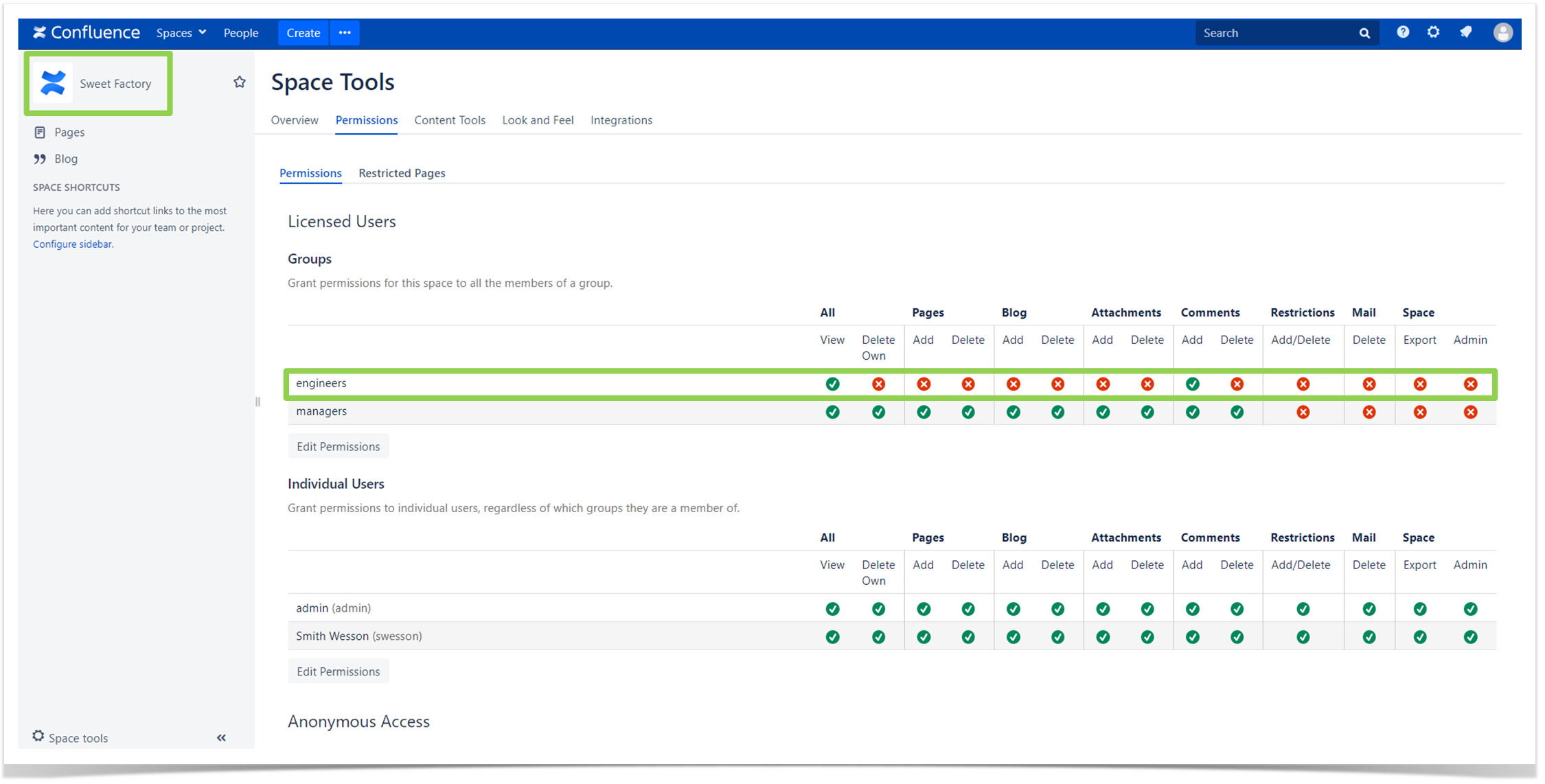 space restrictions in Confluence