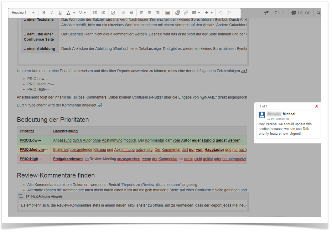 discussion in Confluence in page edit mode