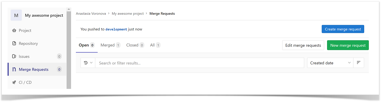 create merge request in GitLab