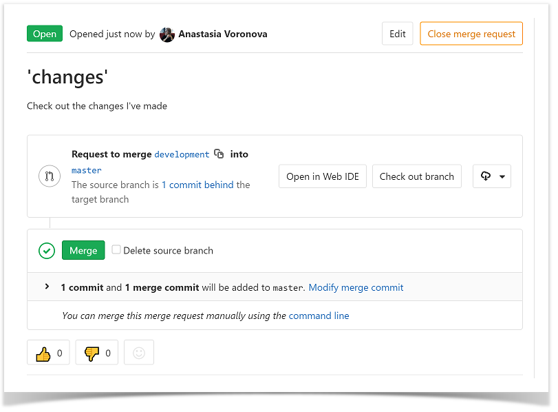 how to merge branches in GitLab