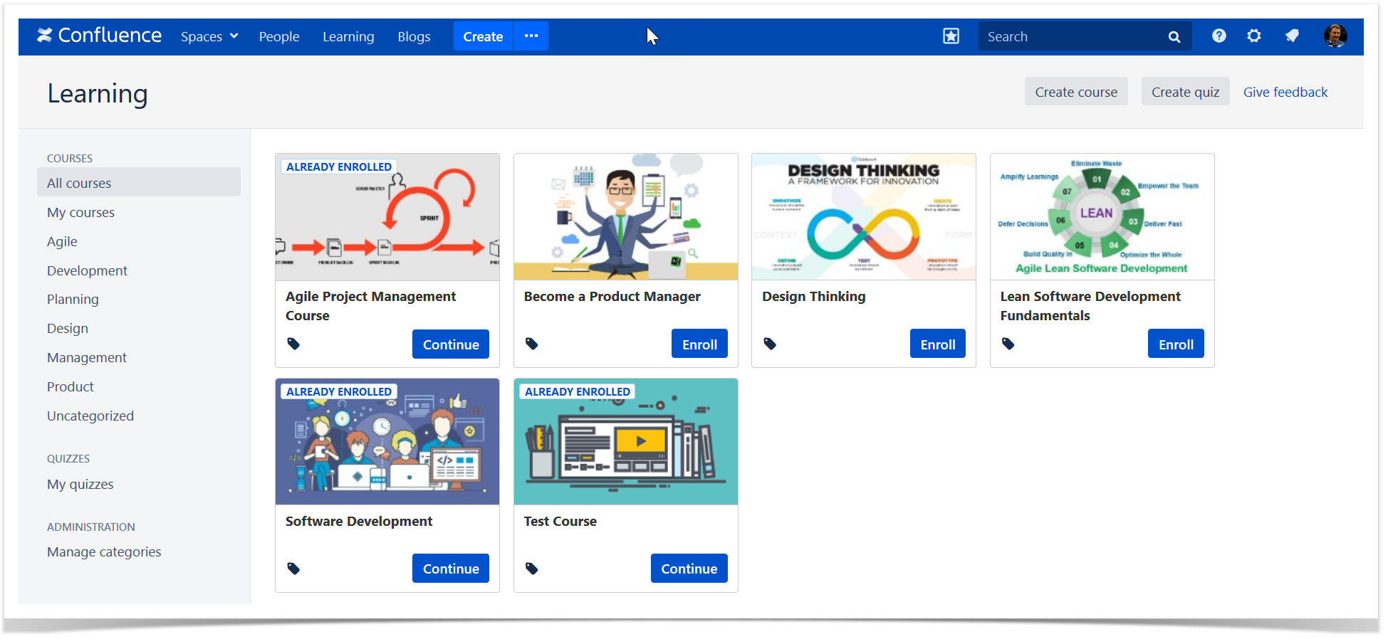 learning catalog in Confluence