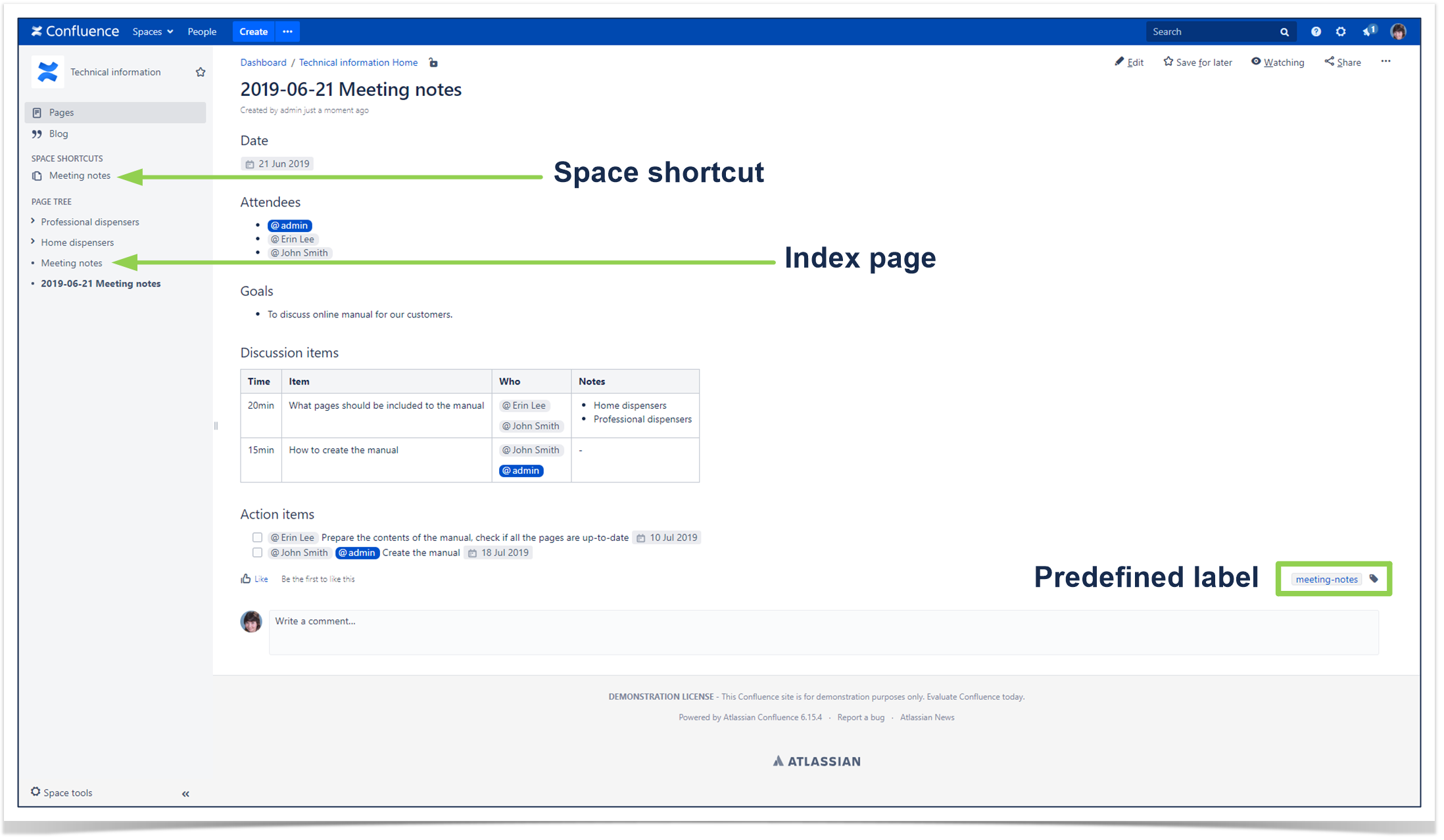 meeting notes in Confluence