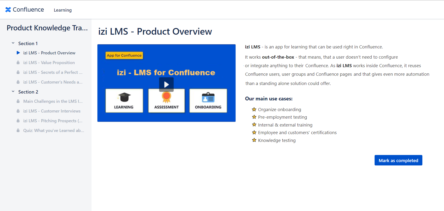 product knowledge training in Confluence