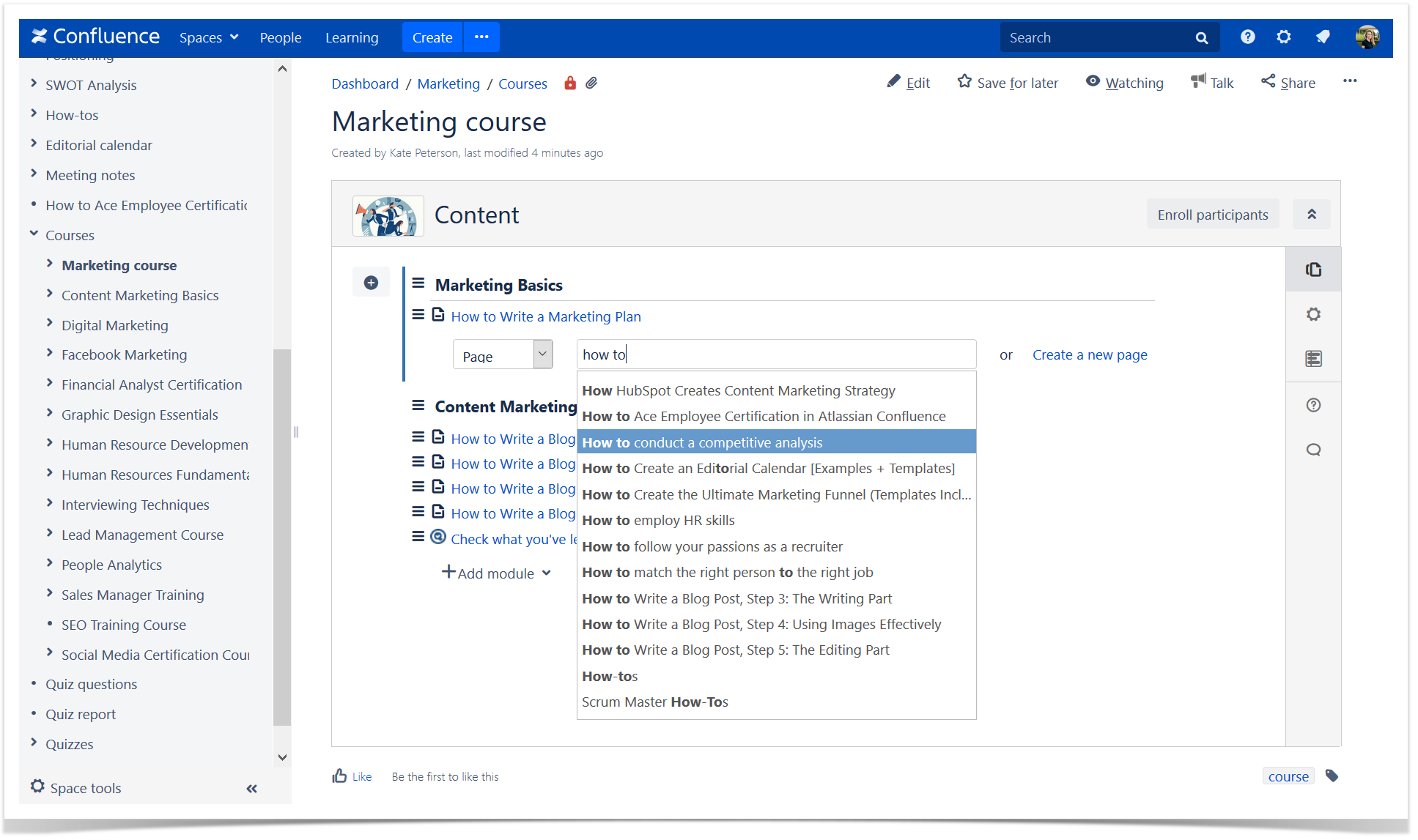 create courses in Confluence