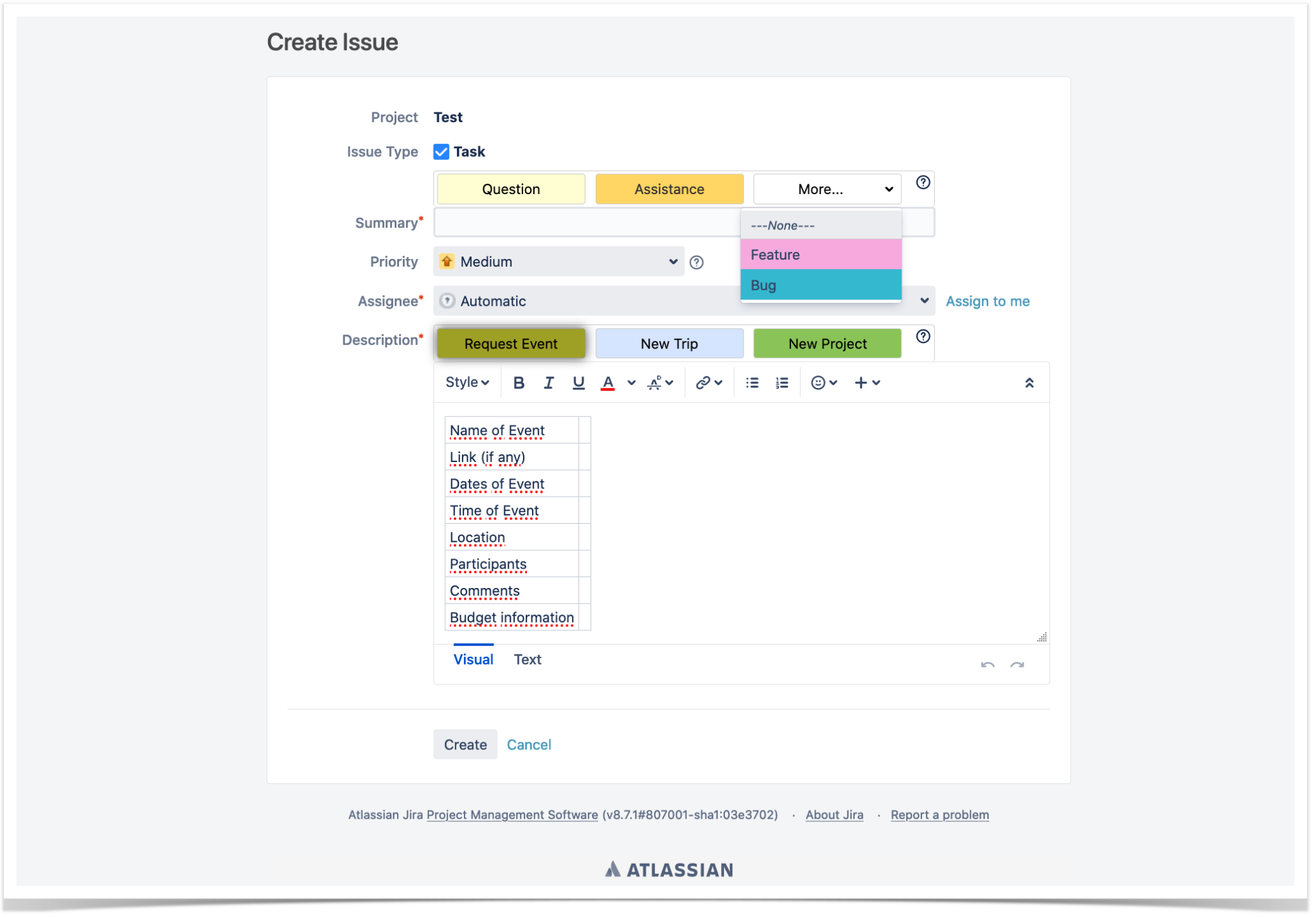 Jira Template Issue