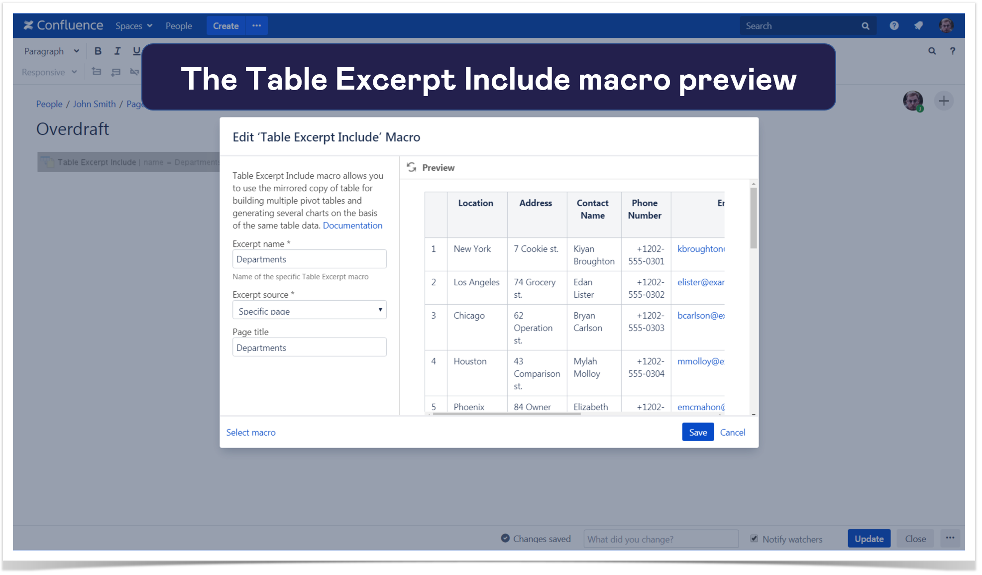 Table Excerpt Include macro preview