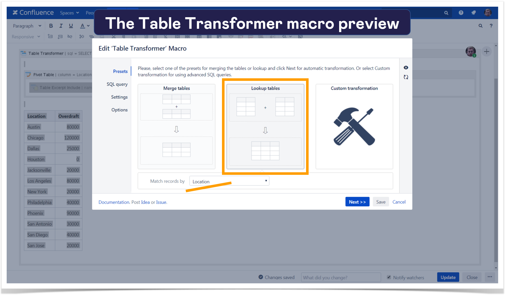 The Table Transformer macro preview
