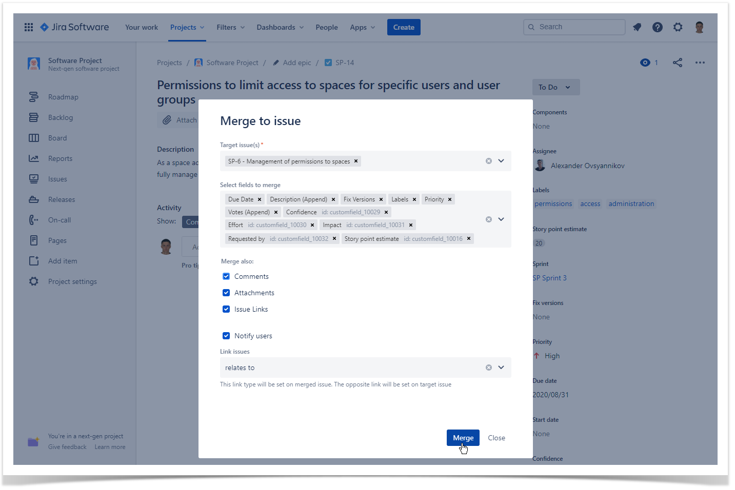 issue merger for jira