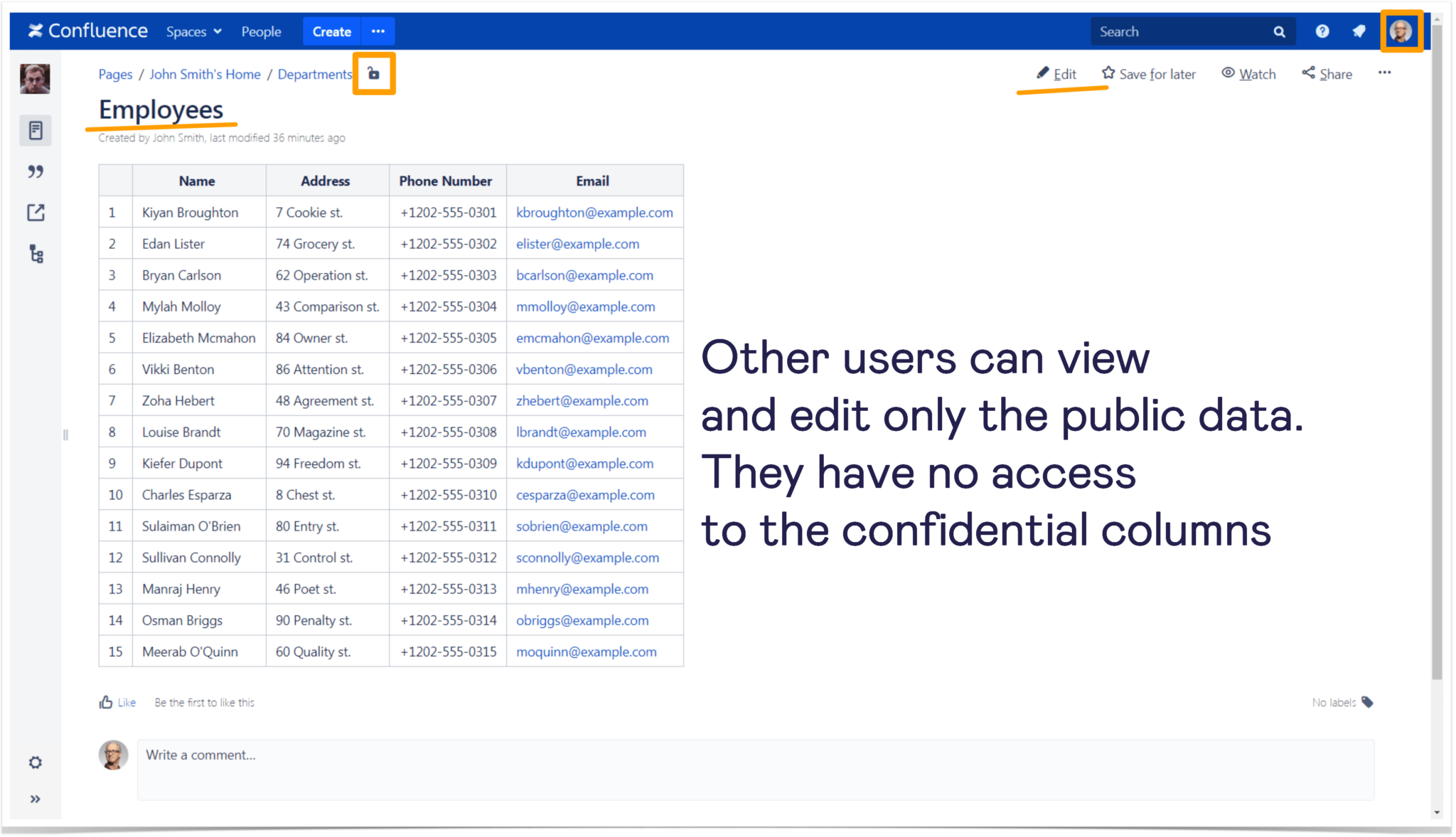 Confluence table available for editing without restrictions