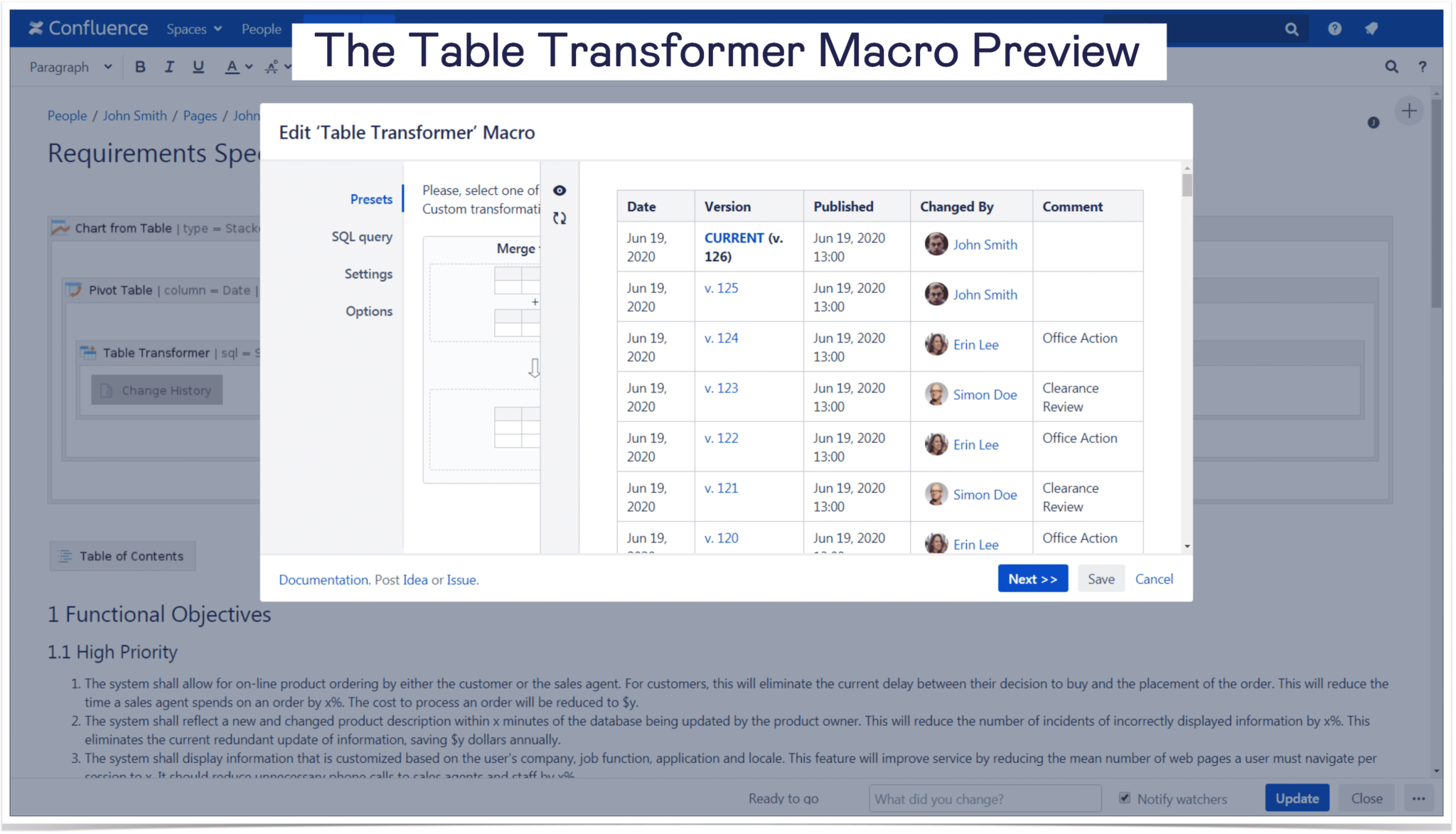 Table Transformer preview for requirements specifications