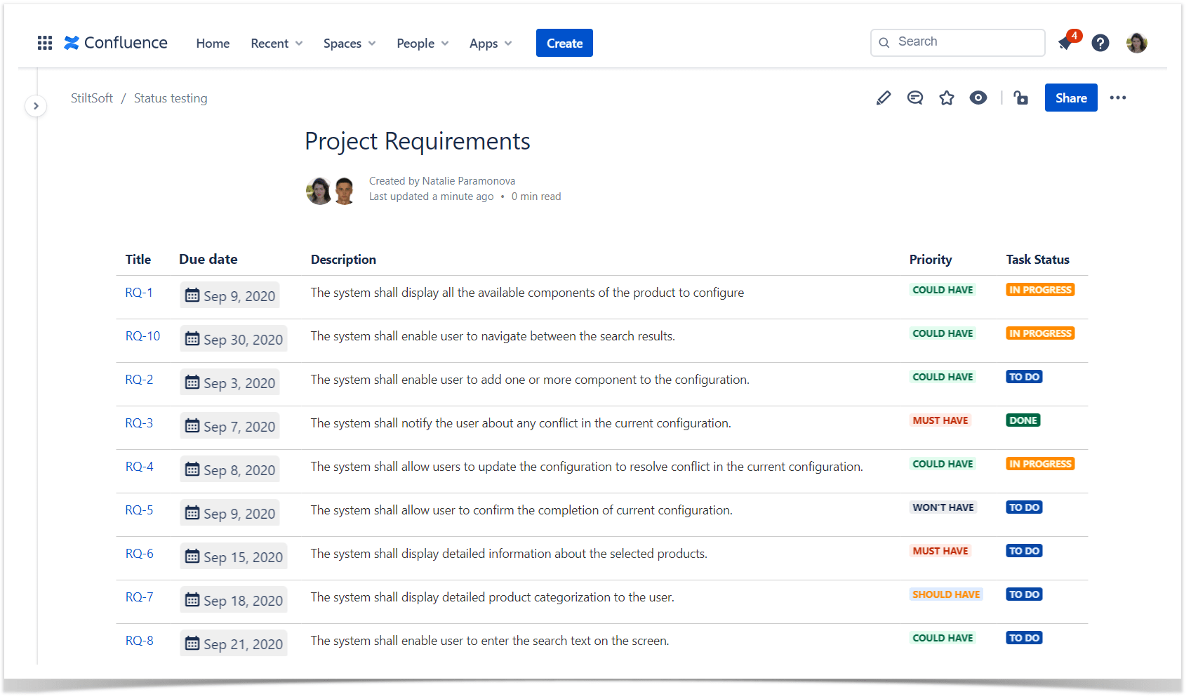 page properties report confluence sort by