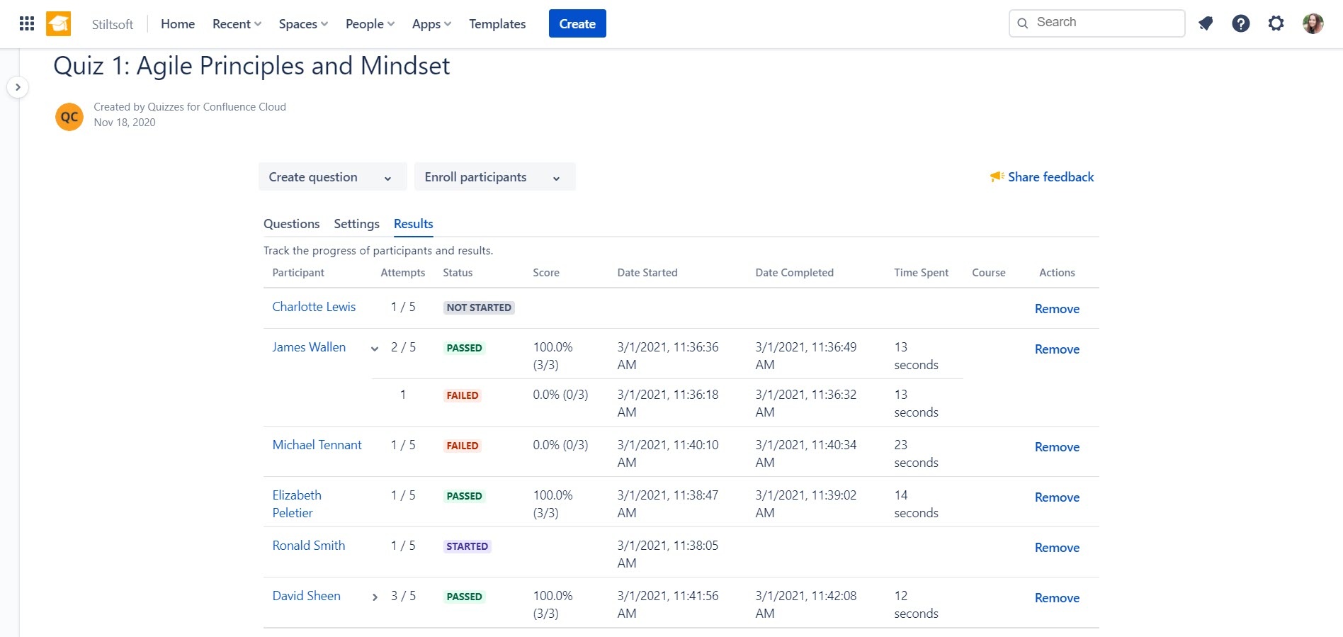 tracking course progress in Confluence