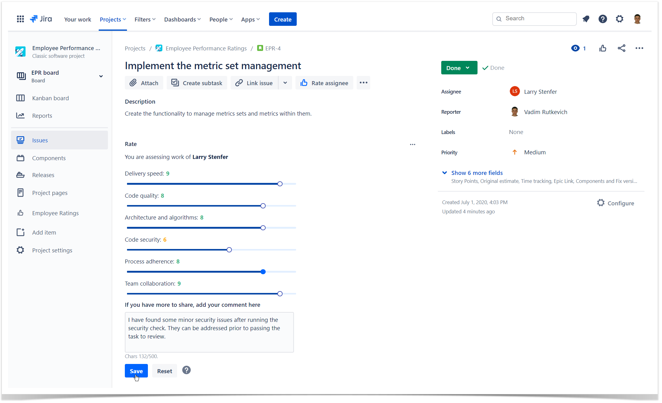 Tracking delivery speed, code quality, architecture and algorithms, code security