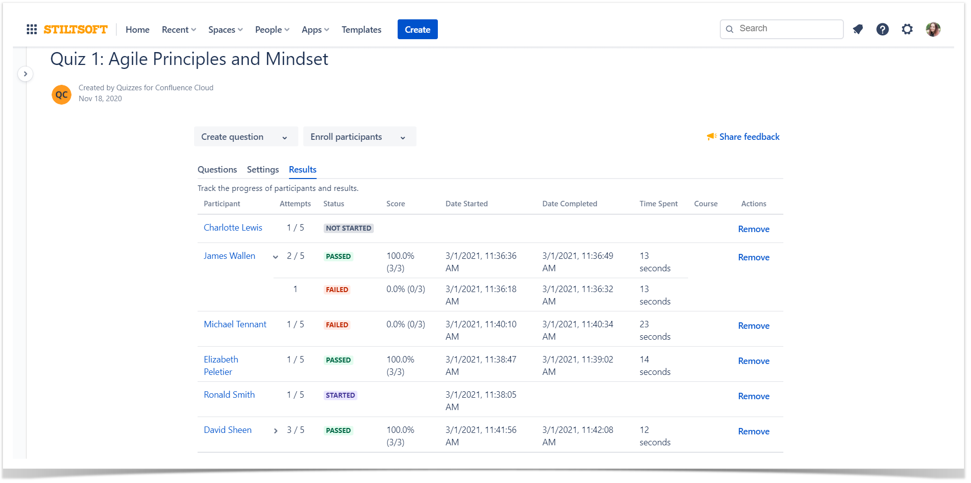  track your team's progress in courses and quizzes