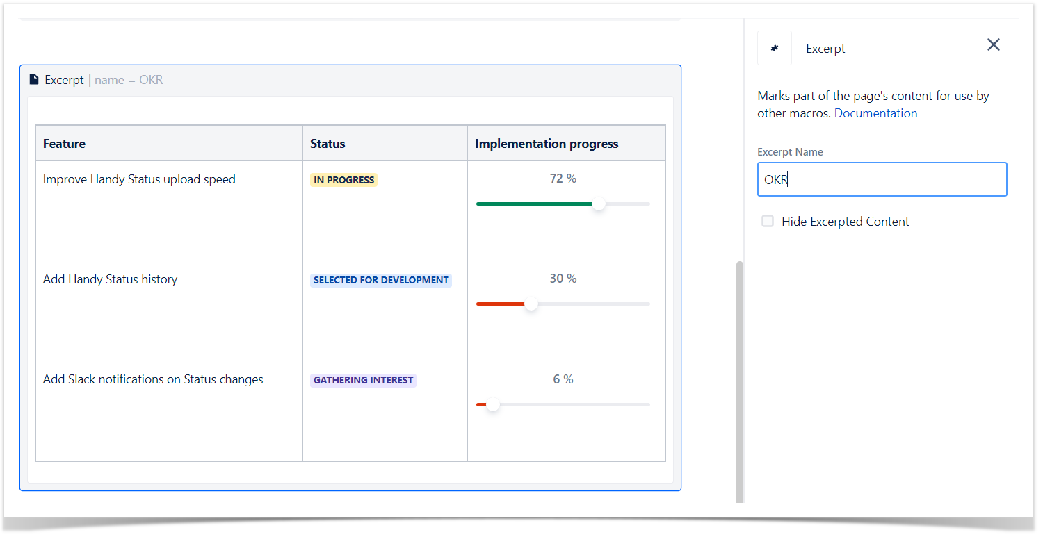 Use Excerpt to reuse the information in Confluence