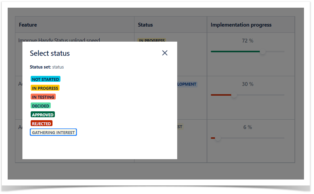 Create dropdowns in Confluence with Handy Status