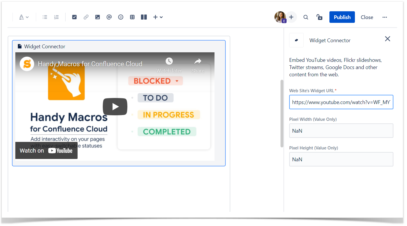 Widget Connector macro to embed multimedia in Confluence Cloud