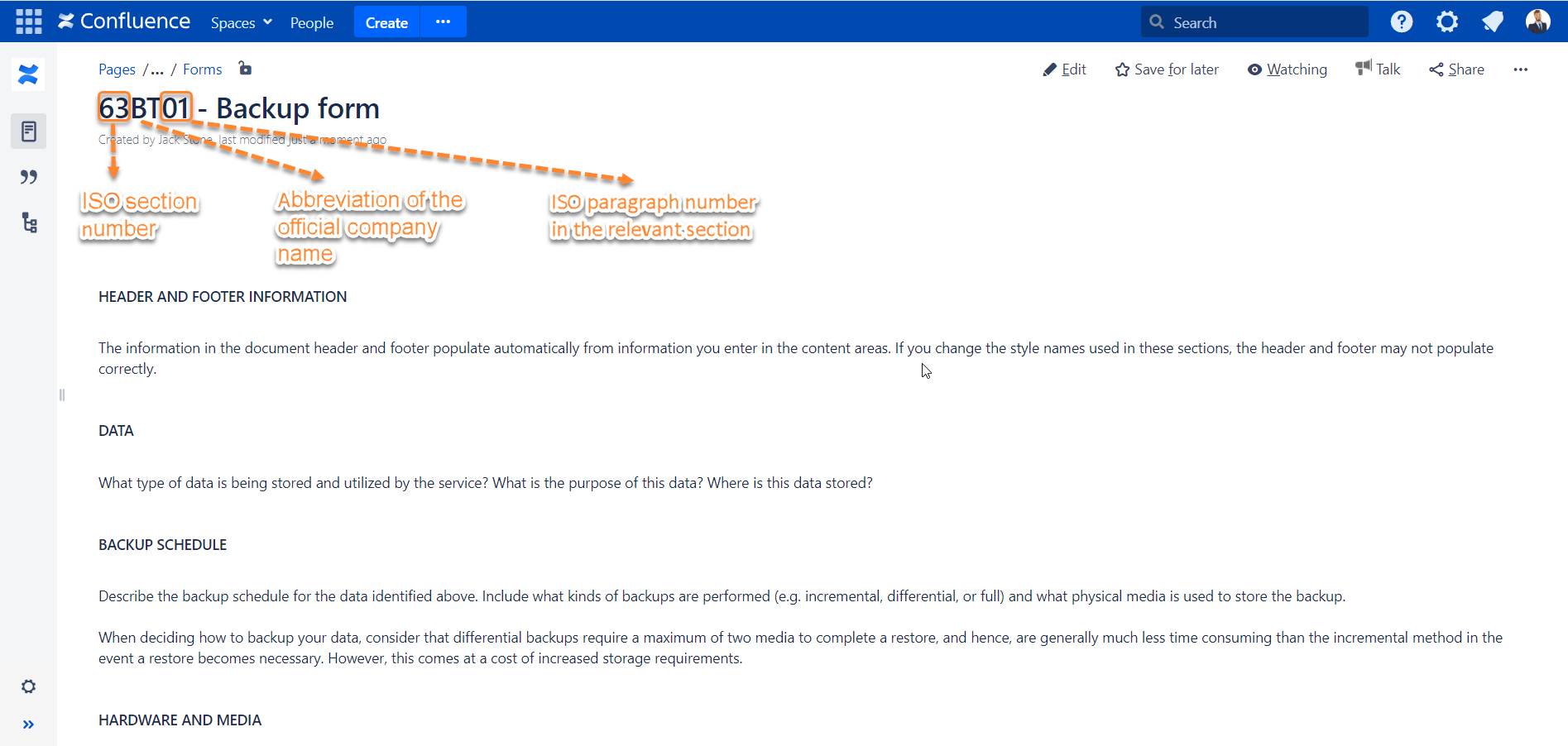 ISO documentation Confluence page