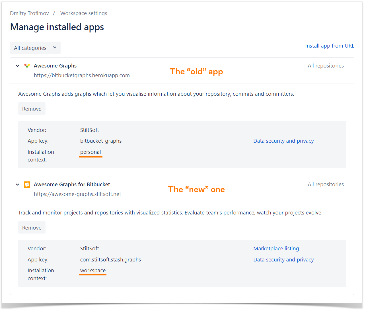 manage installed Awesome Graphs for Bitbucket