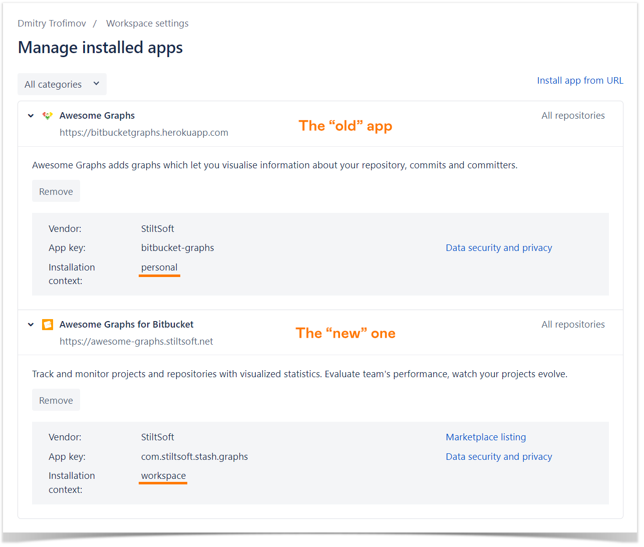 manage installed apps in Bitbucket