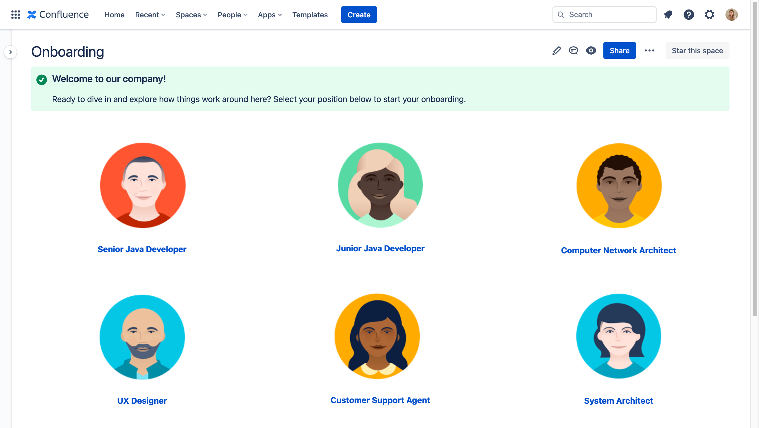 confluence space for onboarding