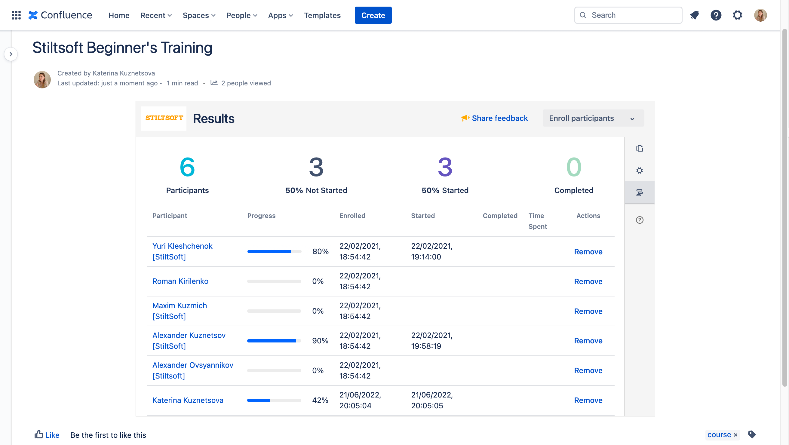 checking course results in Confluence