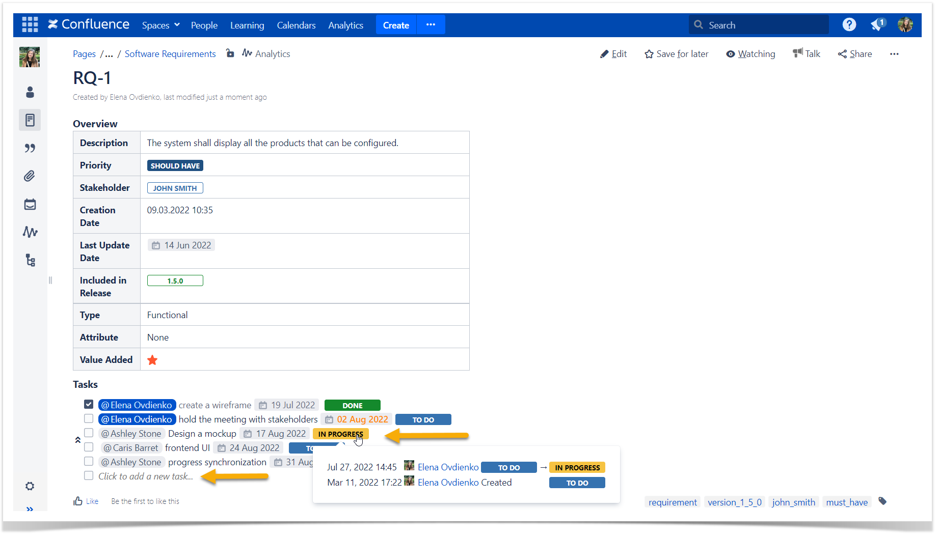 tasks in Confluence