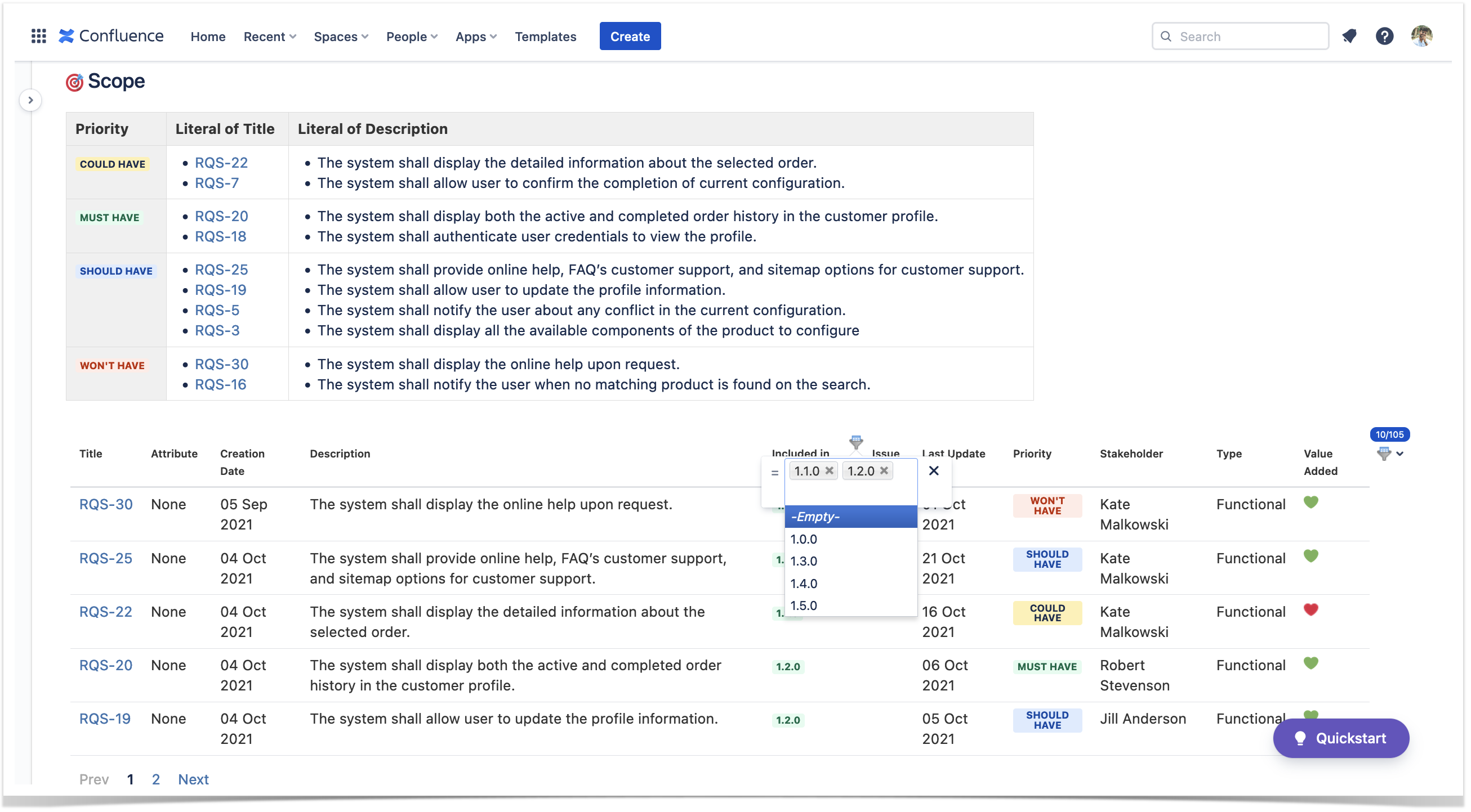 project management in Confluence with native features