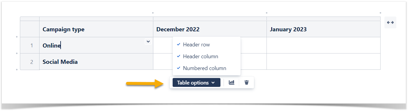 table options Confluence